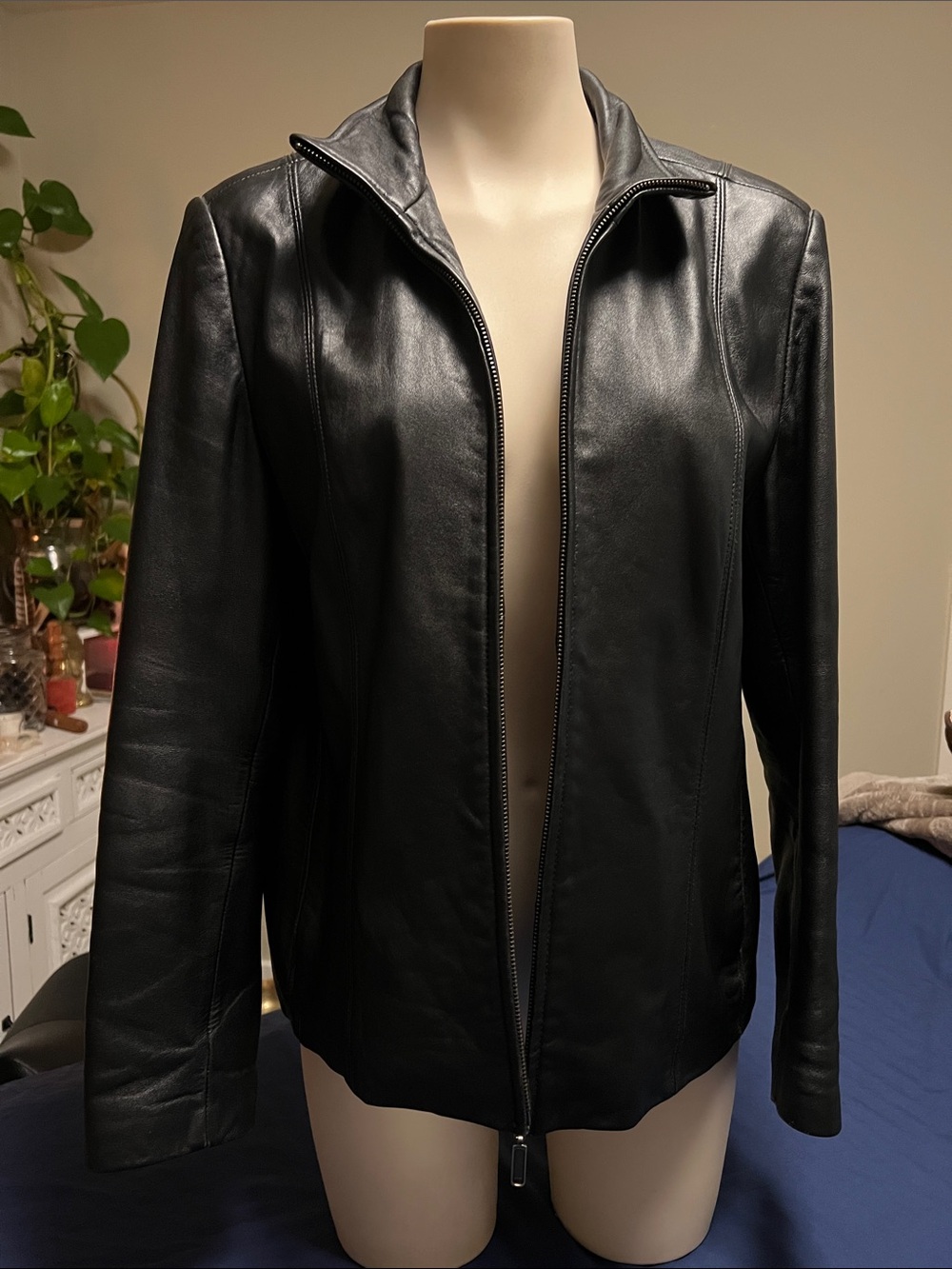 Marvin Richards Sleek Black Leather Zip Jacket